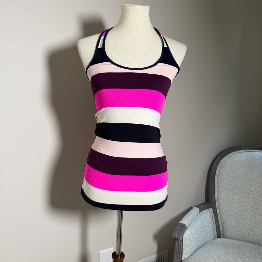 Lululemon Athletica Pink and Black Striped Tank Top